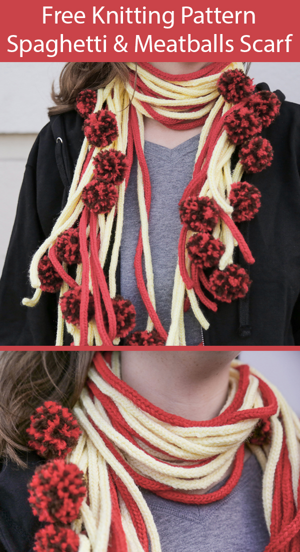 Free Knitting Pattern for Spaghetti and Meatballs Scarf