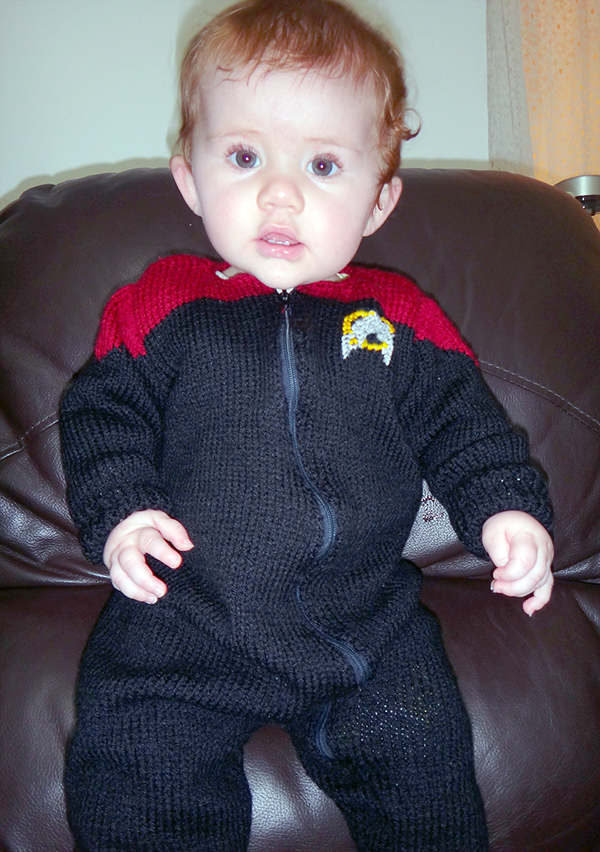 Free knitting pattern for Baby Trek Romper and more movie and tv knitting patterns
