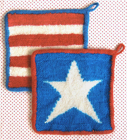 Free Knitting Pattern for Stars and Stripes Felted Hot Pads