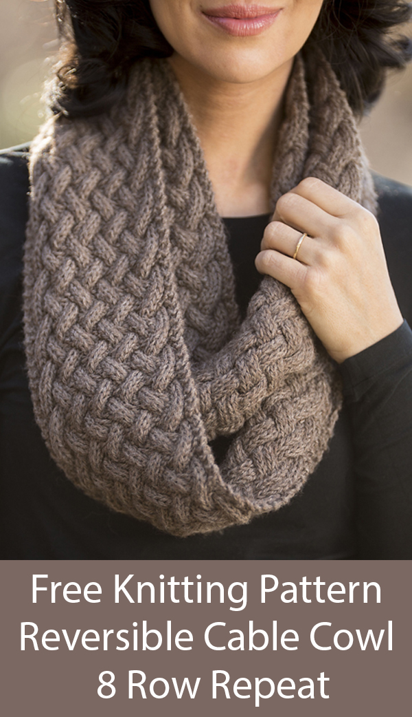 Free Knitting Pattern for Reversible 8 Row Repeat Cable Braided Cowl Infinity Scarf