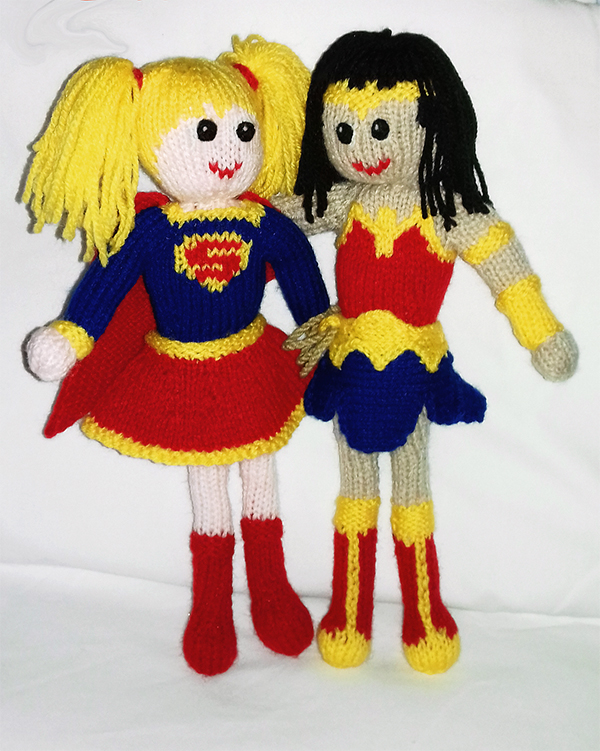 Knitting Patterns for Wonder Woman and Supergirl Soft Toys
