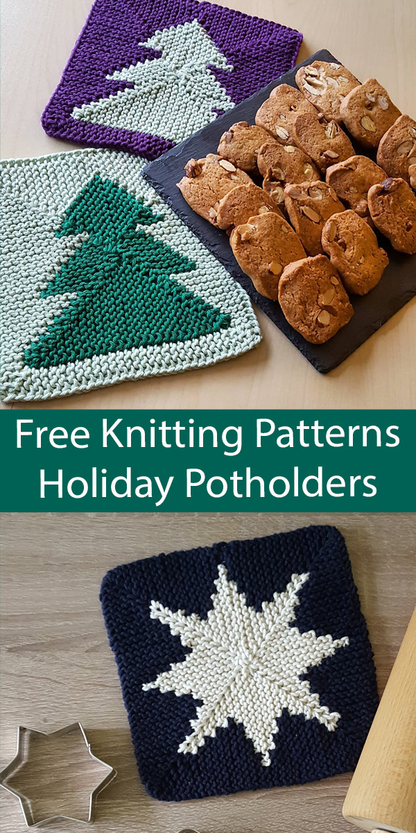 Free Christmas Knitting Pattern Tree and Star Potholders