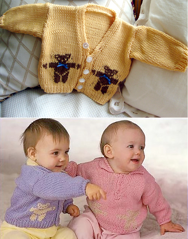 Free Knitting Pattern for Teddy Bear Cardigan & Pullover for Baby