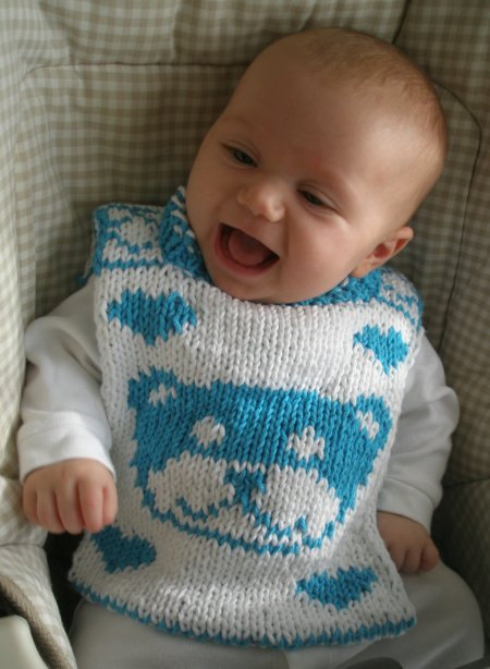 Knitting Pattern for Teddy for Tots Baby Bib