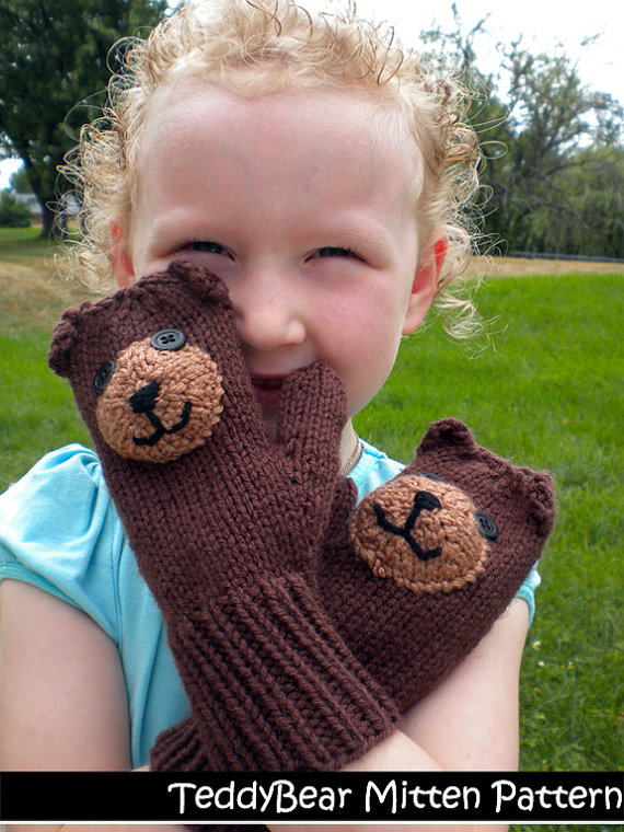 Teddy Bear Mittens for Children Knitting Pattern | Favorite Bear Knitting Patterns including Teddy Bears, Paddington Bear, Koala Bear - many free patterns