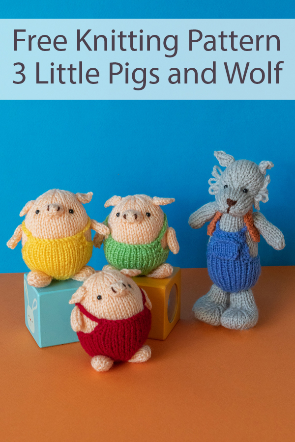 Free Knitting Pattern for 3 Little Pigs and Big Bad Wolf