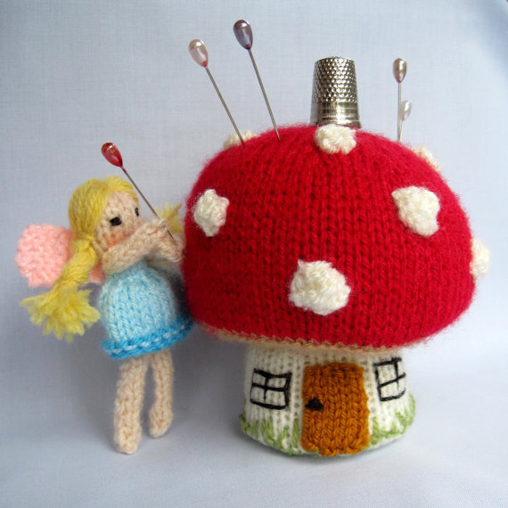 Knitting pattern for Toadstool Pin Cushion with Fairy