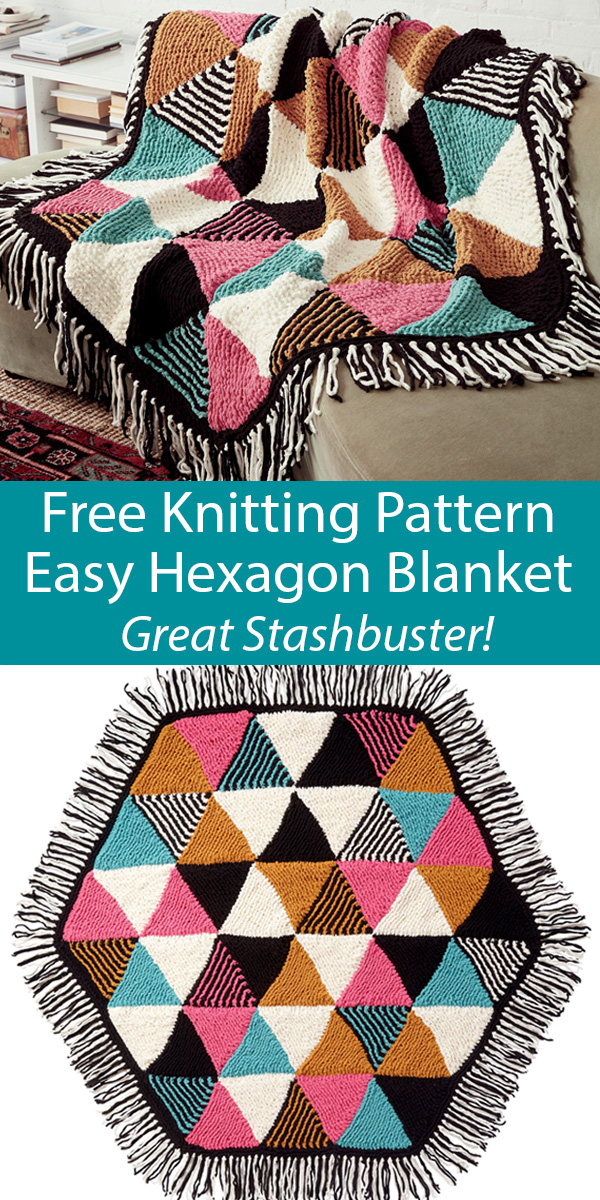 Free Knitting Pattern for Easy Triangles Hexagon Blanket Stashbuster Throw