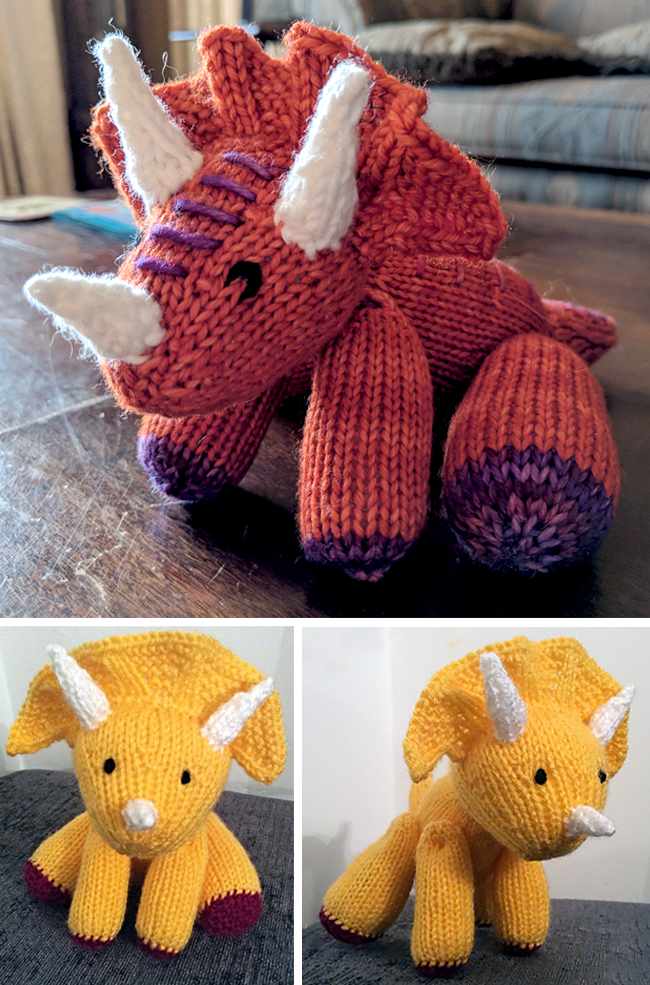 Free Knitting Pattern for Triceratops Amigurumi 