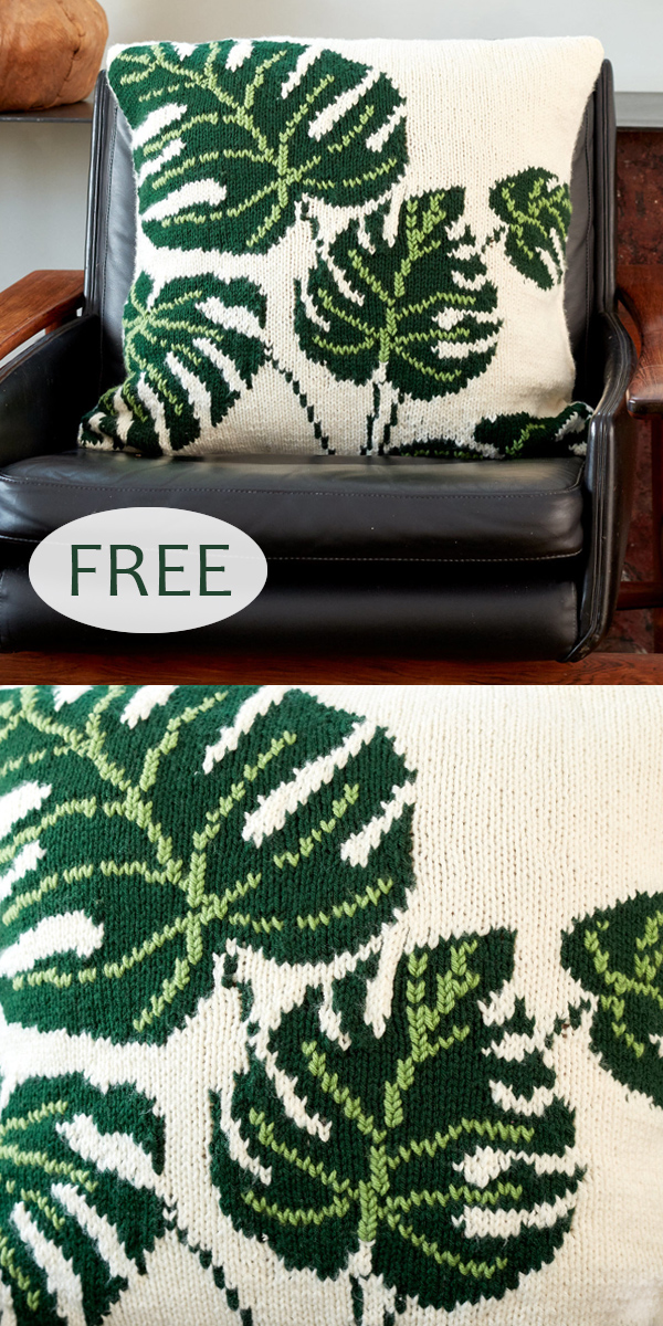 Free Knitting Pattern for Tropical Leaf Pillow