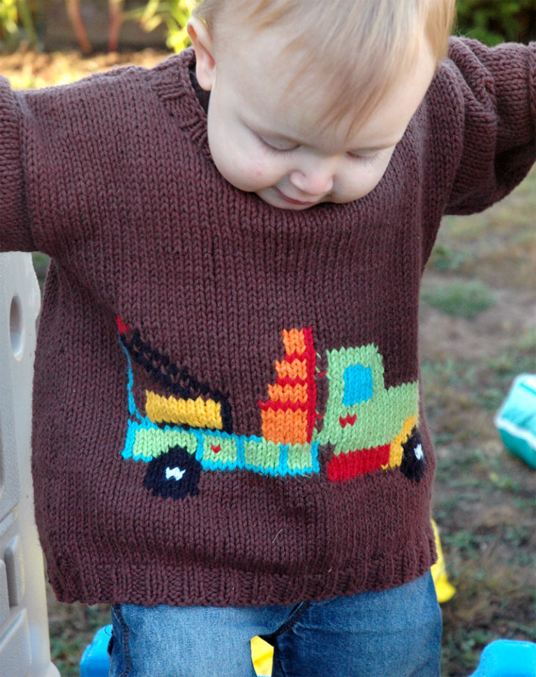 Free Knitting Pattern for Truck Sweater for Babies and Children