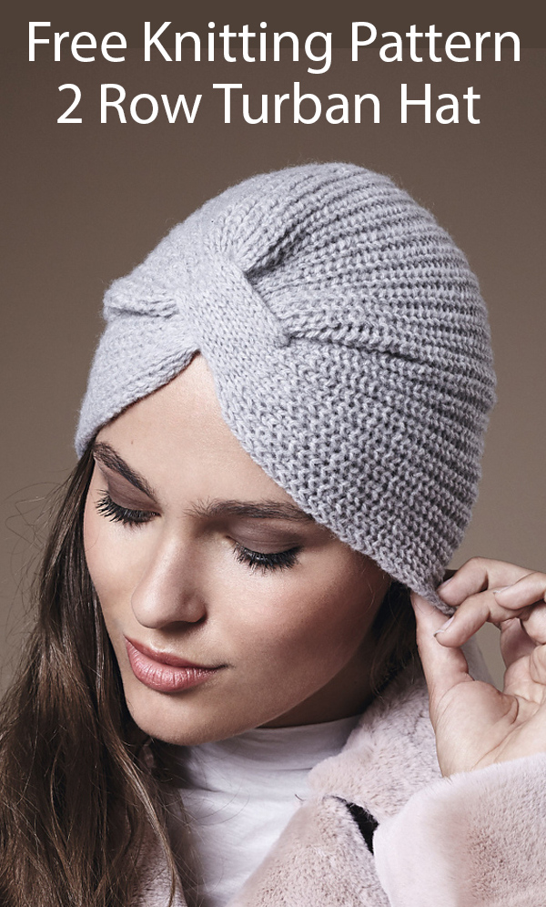 Free Knitting Pattern for 2 Row Repeat Glamorous Turban Hat