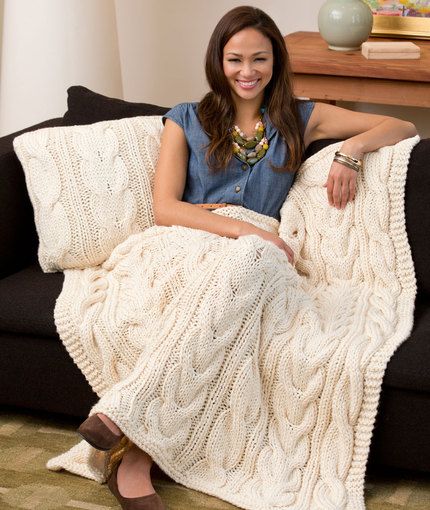 Free knitting pattern for Twisted Taffy Throw & Pillow and more cable afghan knitting patterns