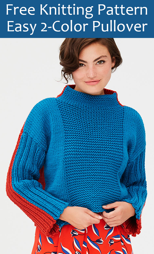 Free Knitting Pattern for Easy 2-Color Pullover Sweater