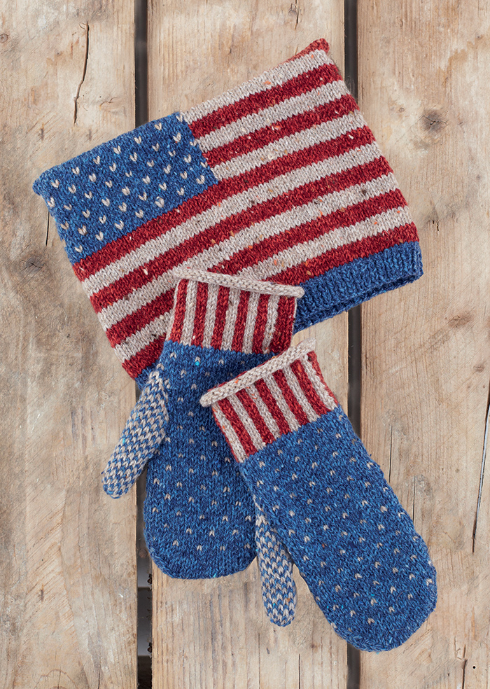Free Knitting Pattern for USA Hat and Mittens