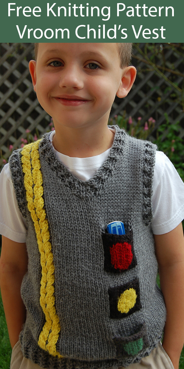 Free Knitting Pattern for Vroom Vest for Child Sizes