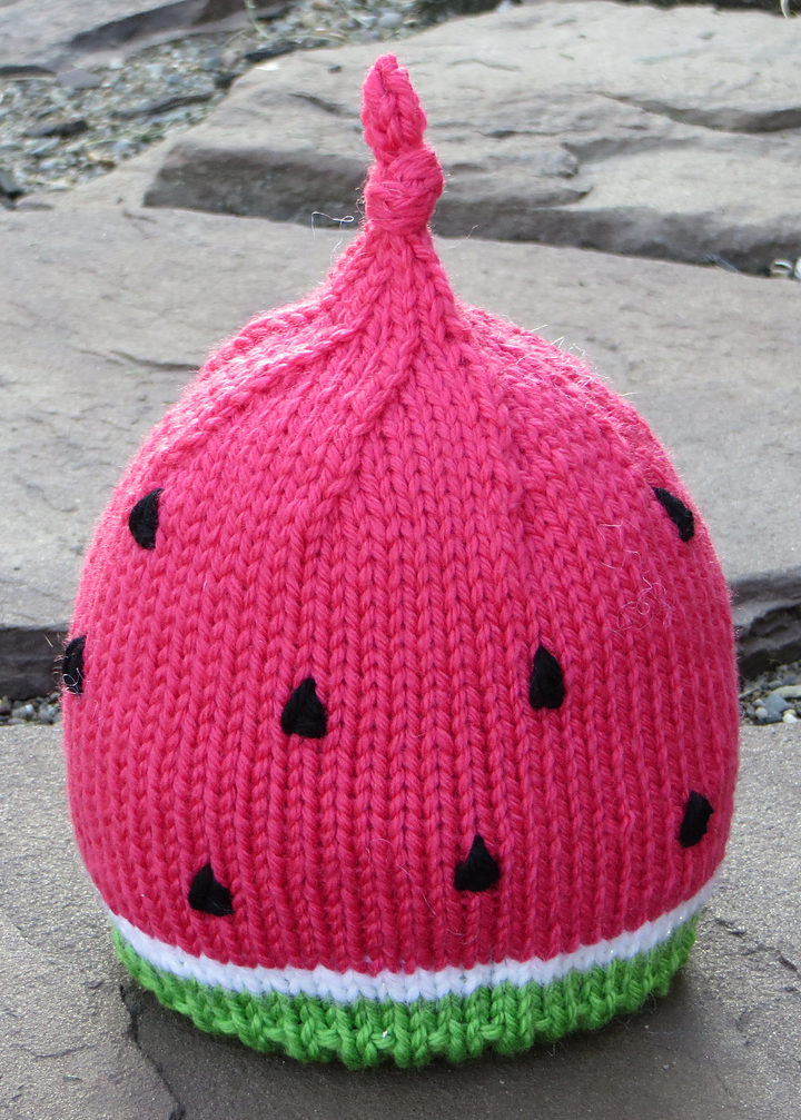 Free Knitting Pattern for Easy Baby Watermelon Hat