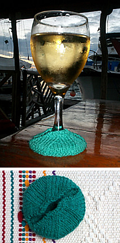 Free Knitting Pattern for Wine Glass Slip-on Coaster