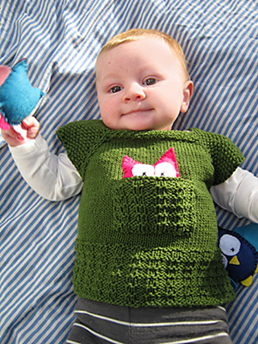 Free knitting pattern for Woodland Tee baby vest with pocket