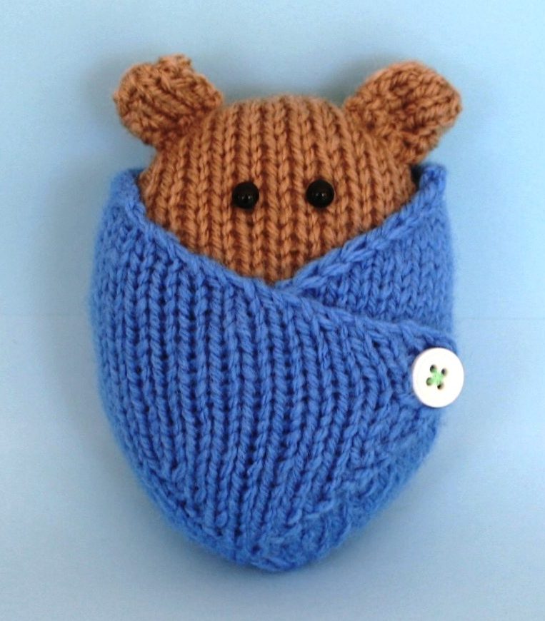 Knitting Pattern for Wrapped Up Baby and Baby Bear in blanket and basket