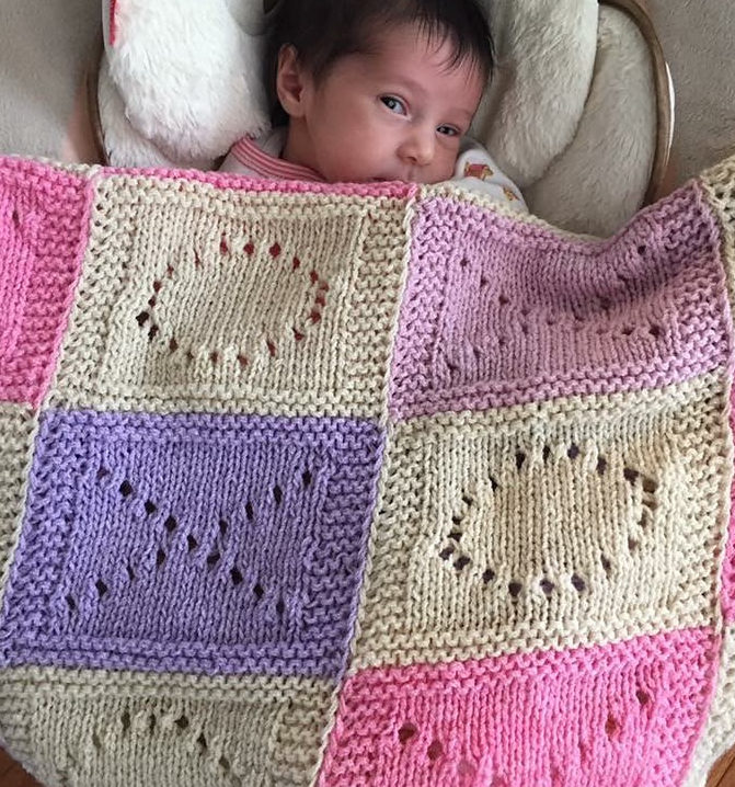 Free Knitting Pattern for Hugs and Kisses Baby Blanket