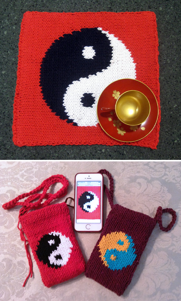 Knitting Patterns for Yin-Yang Placemat and Small Purse