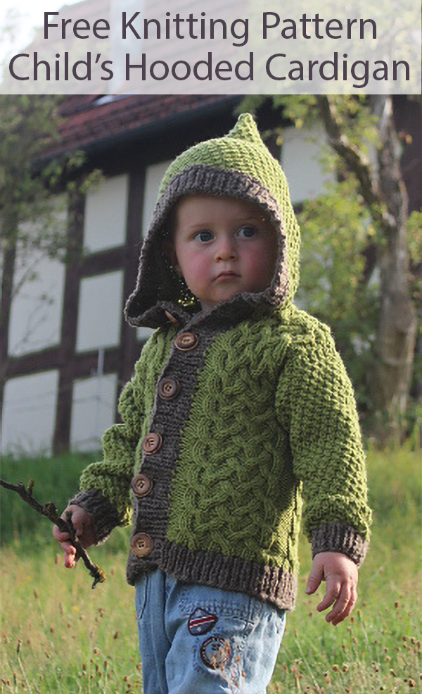 Free Knitting Pattern for Child's Cardigan With Hood
