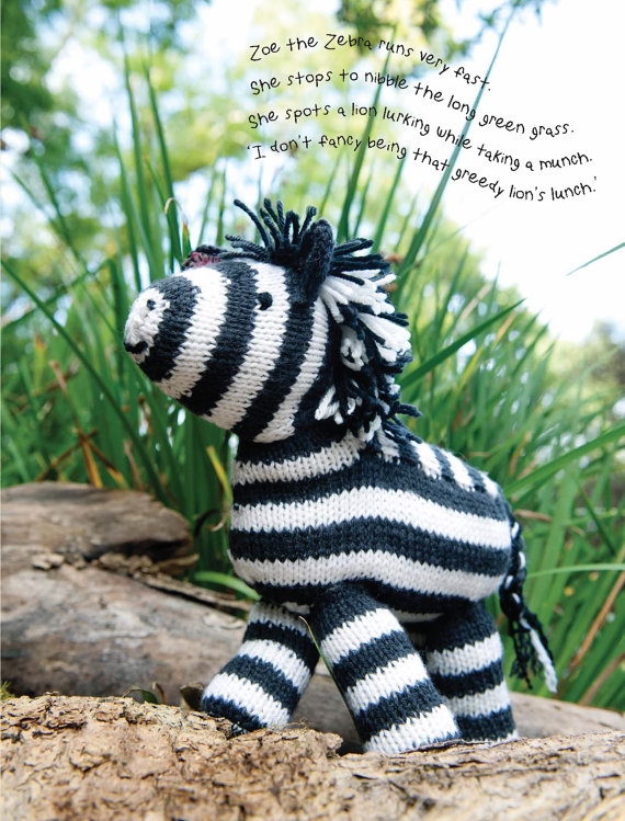 Knitting pattern for Zoe the Zebra toy softie