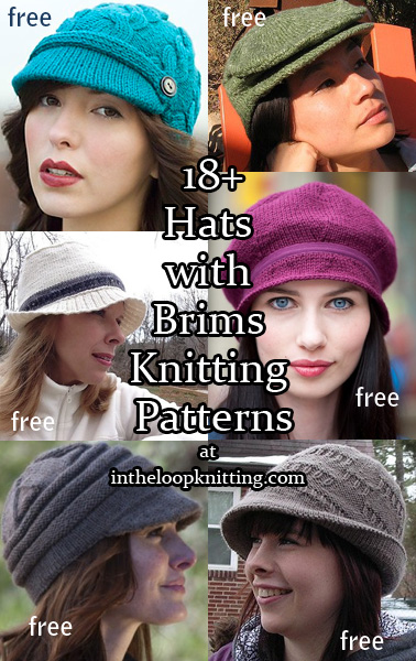 Knitting patterns for hats with brims and bills including newsboy, driving cap, and more