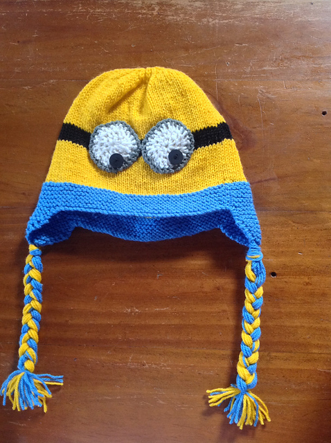 Minion Ear Flap Hat with Braids..# free #knitting pattern ...