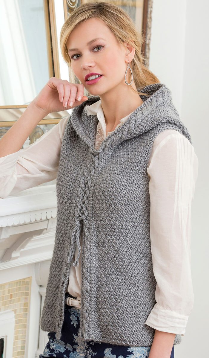 Free Knitting Pattern for Hooded Cable Vest