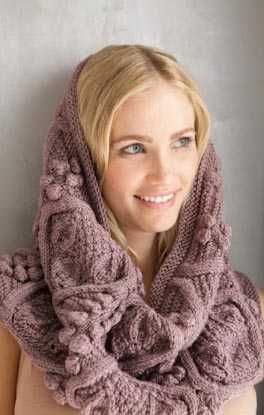 Free knitting pattern for Cowl Hood in Bobble and Leaf Pattern and more hood knitting patterns