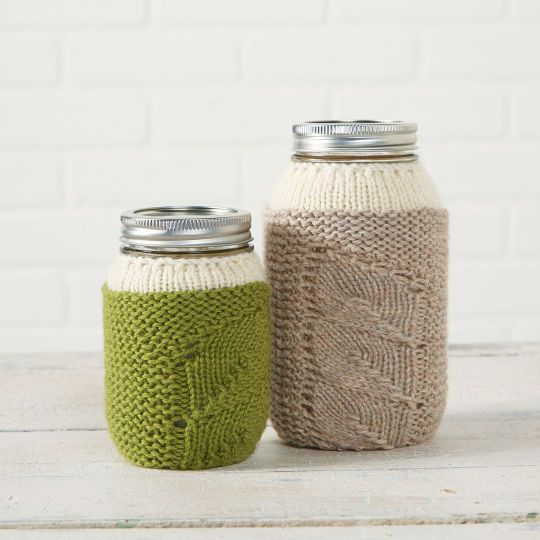 Free knitting pattern for Spring Sprouts Mason Jar Covers and more gift wrap knitting patterns