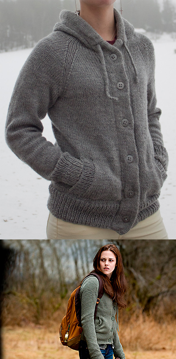 Free Knitting Pattern for Twilight New Moon Bella Hooded Cardigan