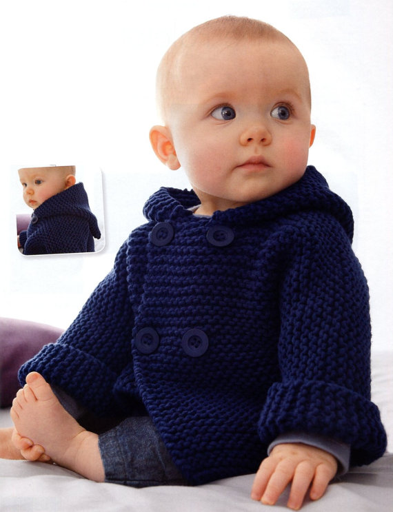 Knitting Pattern Baby Hooded Jacket in Garter Stitch