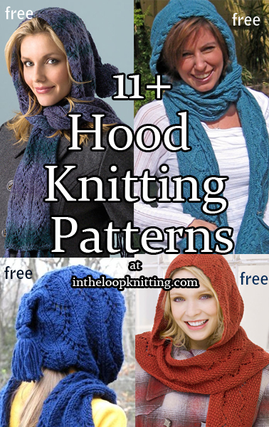 Knitting Patterns for Hoods, Hooded Scarves, and Hooded Cowls. Most patterns are free