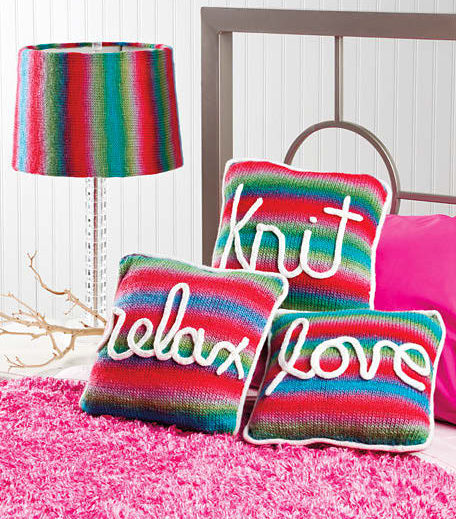 Knitting Pattern for Love, Knit, Relax Pillows and Lampshade