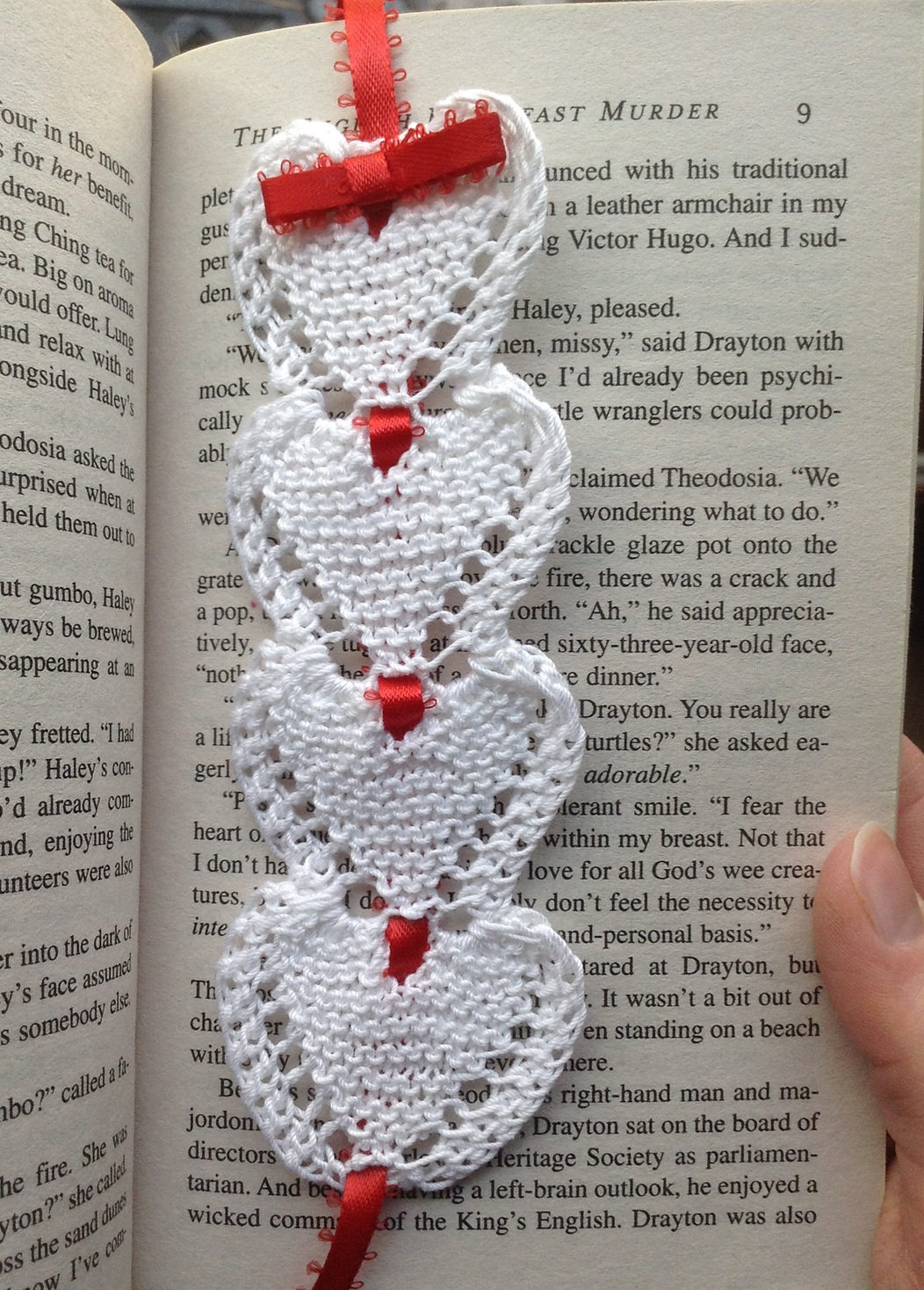 Free Knitting Pattern for String of Hearts Bookmark
