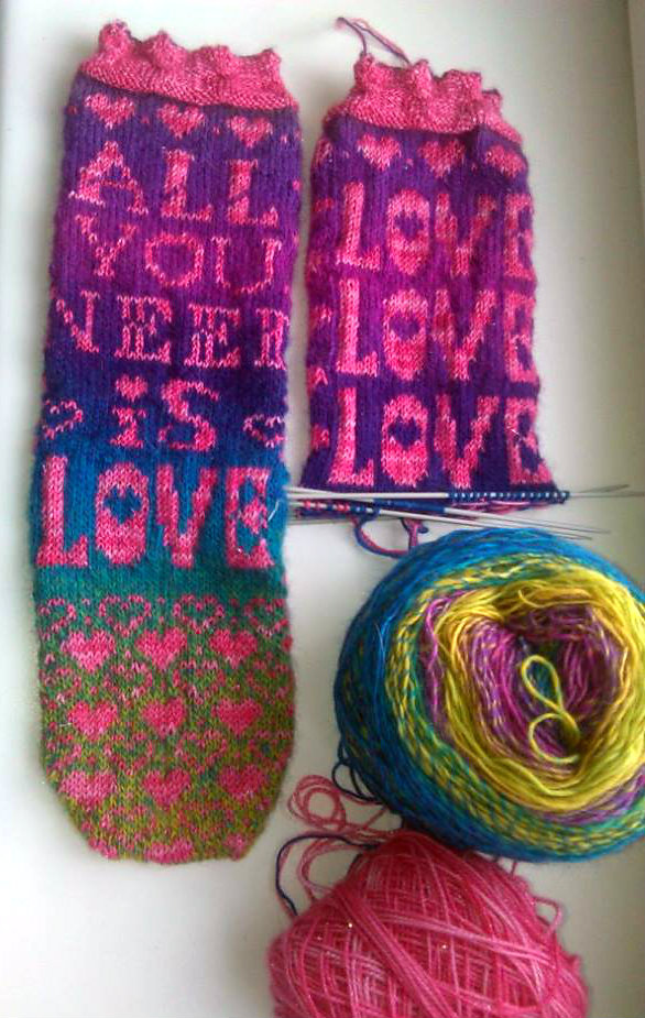 Free Knitting Pattern for All You Need Is Love Socks