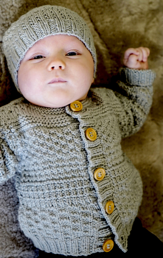 Knitting Pattern for Austin Baby Cardigan and Beanie Set
