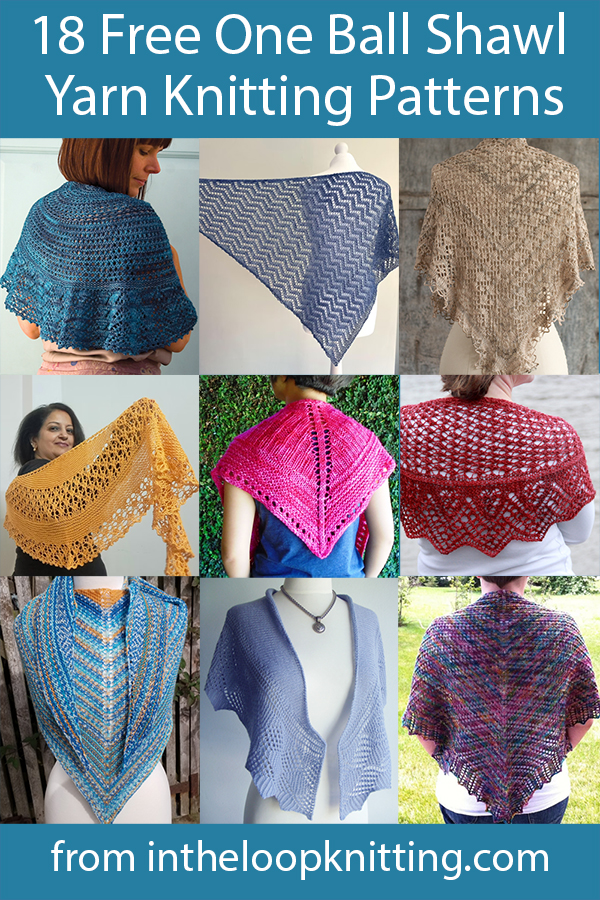 Free knitting patterns for shawls knit with one skein of yarn. Many of the patterns are free.