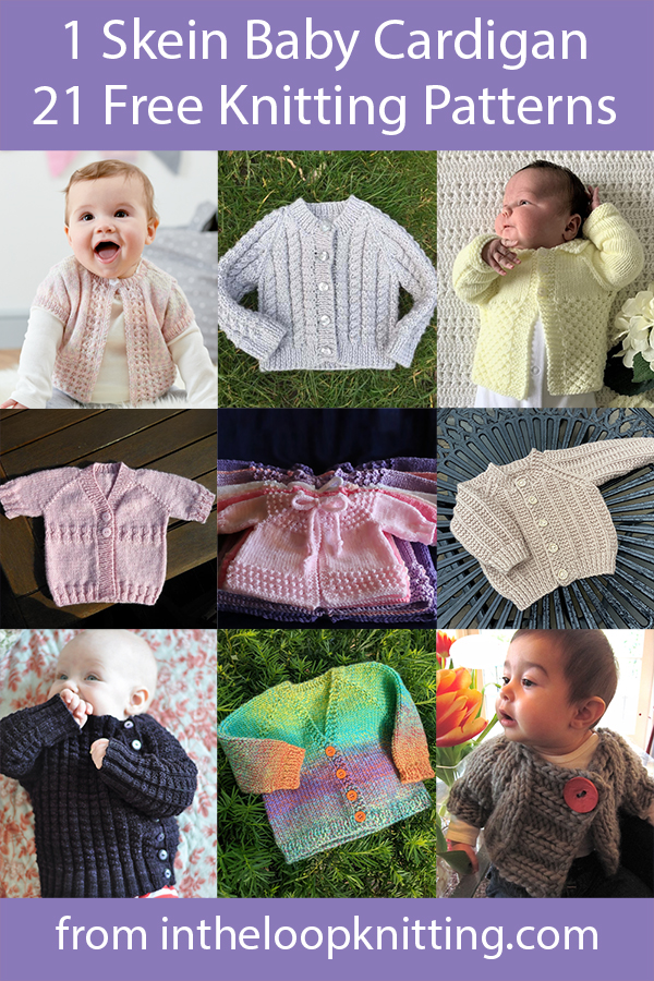 Knitting patterns for baby cardigans knit with one ball of yarn. Most patterns are free.