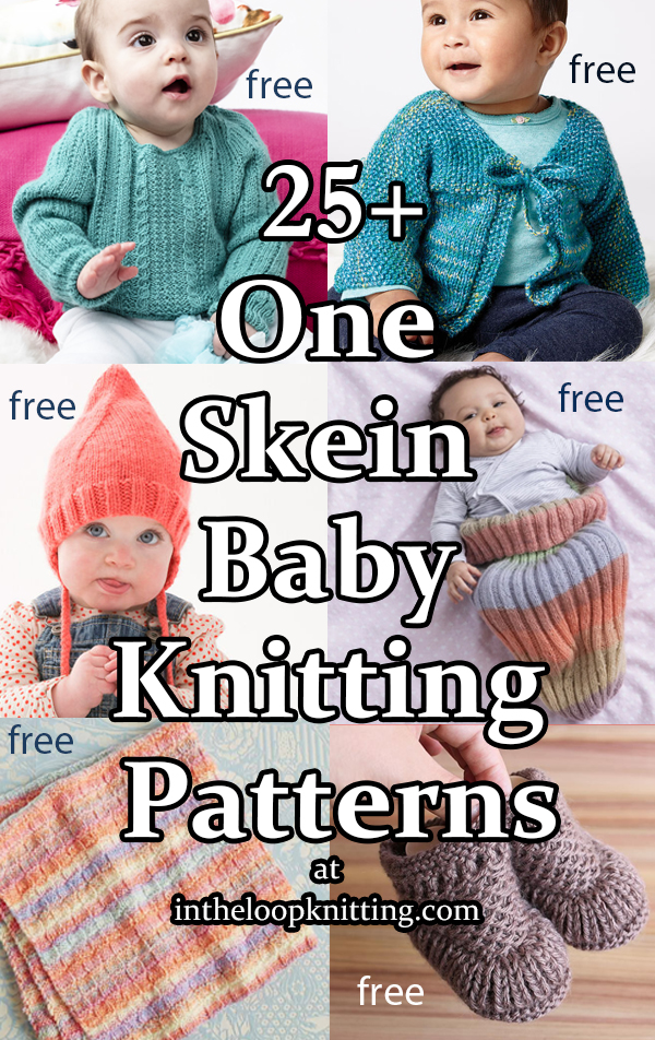 One Skein BabyKnitting patterns for baby cardigans, hats, booties, sweaters, and more that use just one skein of yarn. Many of the patterns are free.