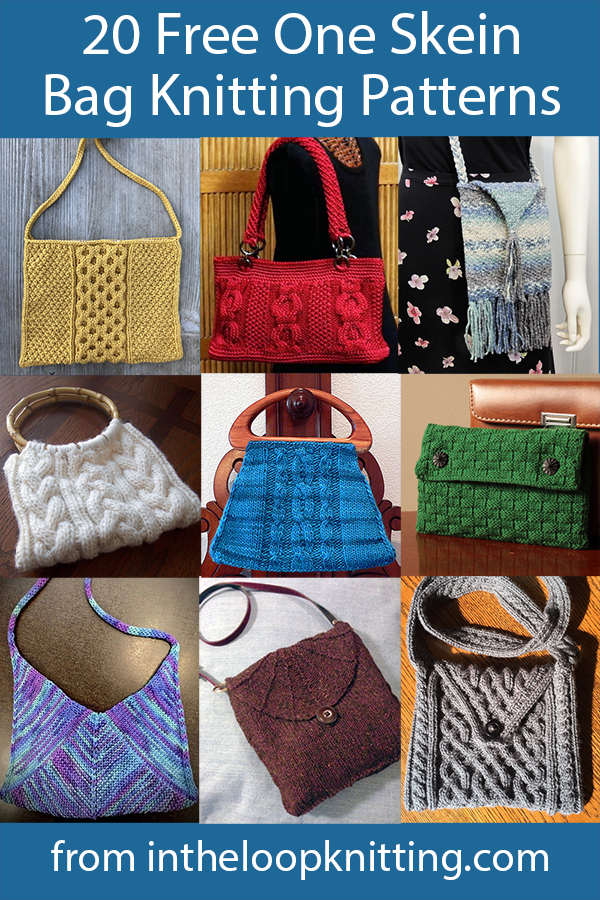 Free one skein knitting Patterns for purses, pouches, bags, totes knit with one ball of yarn. Most patterns are free.