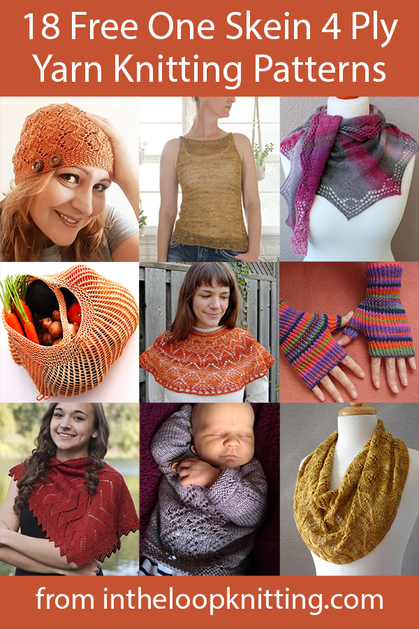 Free knitting patterns for hats, scarves, shawls, baby clothes, and more knit with one ball of fingering sock weight yarn. Many of the patterns are free.
