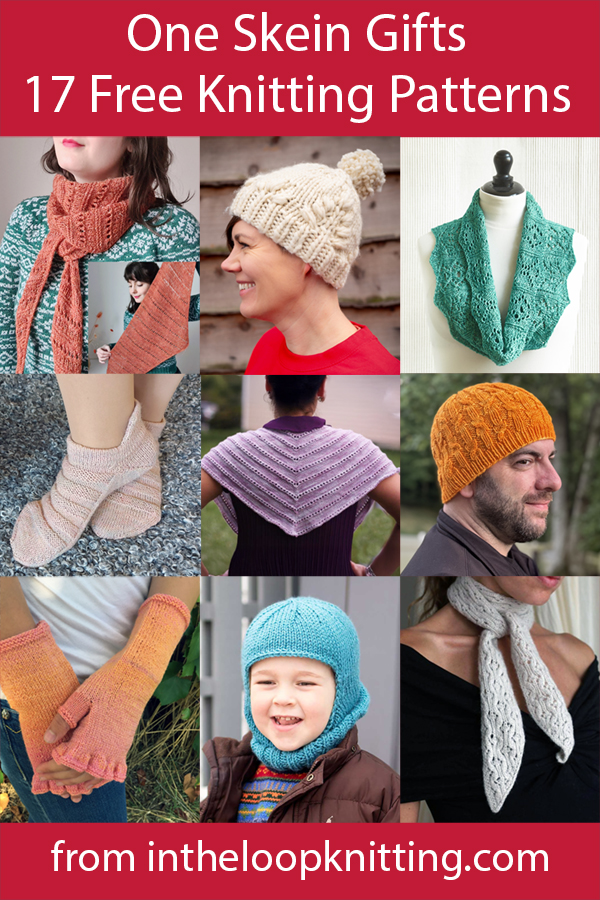 Free knitting patterns for Christmas gift hats, scarves, shawls, mittens, and more that use only one skein or ball of the recommended yarn. Most patterns are free.