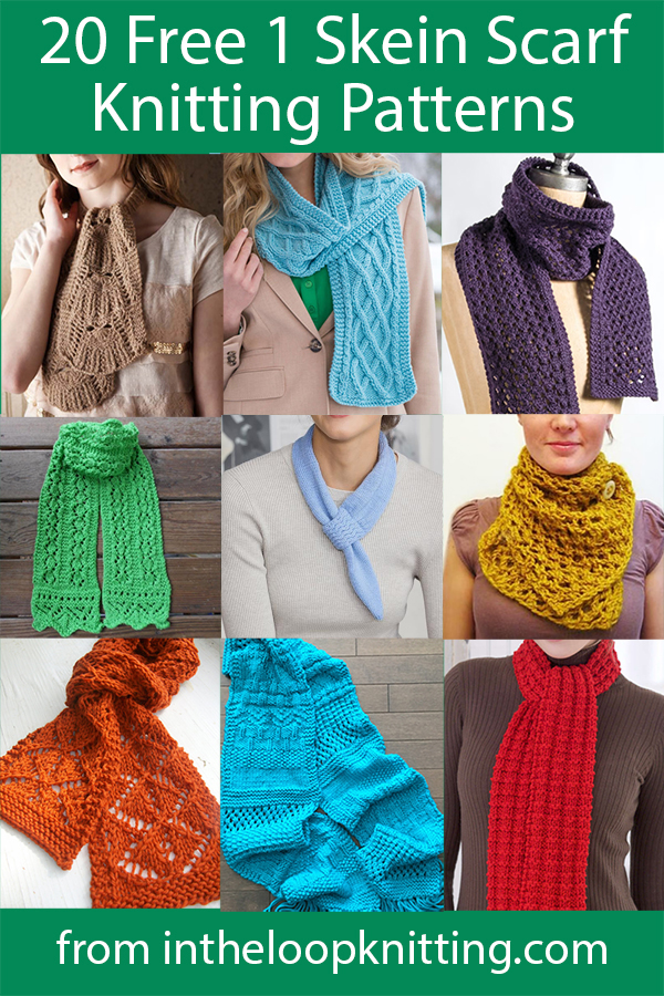 Free scarf knitting patterns that use only one skein or ball of the recommended yarn. Most patterns are free.