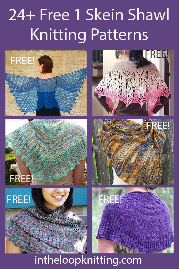 One Skein Shawl Knitting Patterns. These shawls and shawlettes are designed with one skein of yarn. Most can be adapted for larger sizes with more yarn.