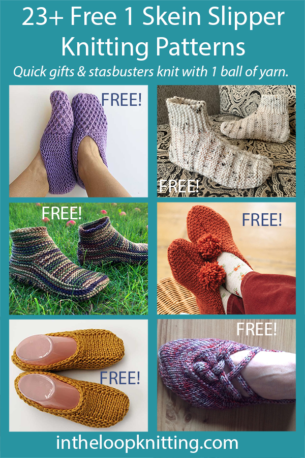 Free Slippers in One Skein Knitting Patterns. Knitting patterns for slippers knit with one skein of yarn. Many of the patterns are free.