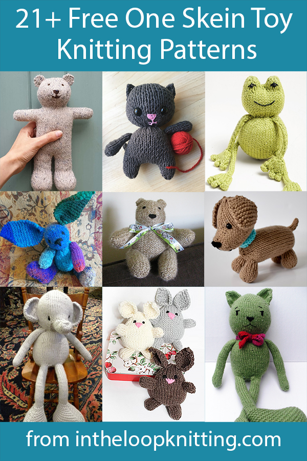 Free knitting patterns for animal softies knit in one skein or less of yarn. Most patterns are free.